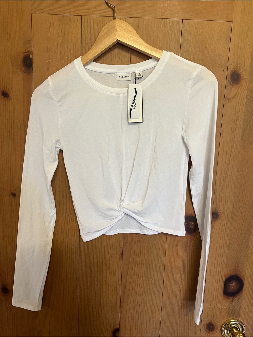 Babaton White Long-Sleeve Twist-Knot Tee